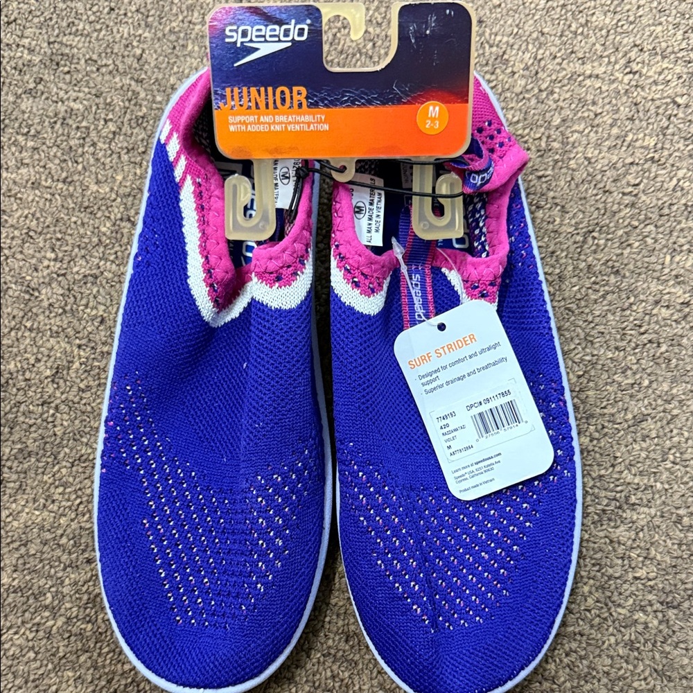 Speedo Kids Water Shoes in Blue with Pink Trim